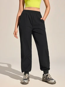 Exploreva Exploreva Women's Solid Color Drawstring Outdoor Casual Pants - Black - View 5