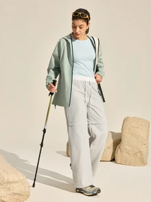 Exploreva Exploreva 女士休闲抽绳腰拉链户外裤 - 淺灰色 - 查看 6