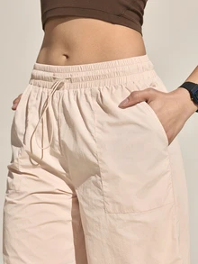 Exploreva Exploreva Women's Solid Color Drawstring Waist Casual Outdoor Pants - Baby Pink - View 3