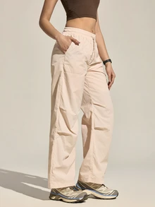Exploreva Exploreva Women's Solid Color Drawstring Waist Casual Outdoor Pants - Baby Pink - View 6
