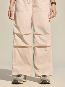 Exploreva Exploreva Women's Solid Color Drawstring Waist Casual Outdoor Pants - Baby Pink - View 5