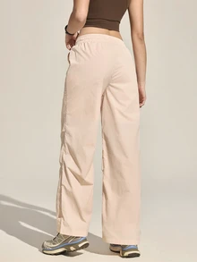 Exploreva Exploreva Women's Solid Color Drawstring Waist Casual Outdoor Pants - Baby Pink - View 2