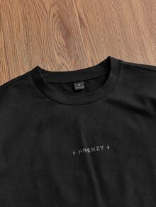 SWAVVY 男士夏季休閒寬鬆版型短袖圓領黑色T恤，正反面圖案印花 - 黑色 - 查看 4