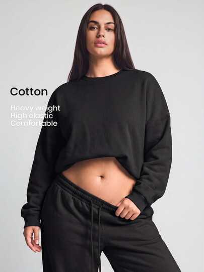 YARNWELL Hanorac pulover pentru femei, mărime mare, la modă, versatil, cu guler rotund, minimalist, casual, pentru zi de zi, croială largă, pentru vacanță, cu mânecă lungă, toamnă/iarnă, potrivit pentru vacanțe casual și naveta la serviciu