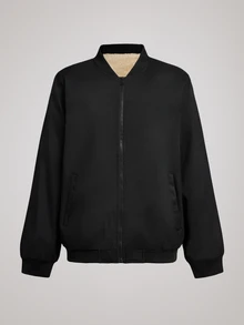 Officeau Men's Black Baseball Collar Thick Fleece-Lined Zip-Up Sweatshirt, For Business Casual/Commuting, Gift For Father/Husband - Black - View 1