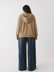 YARNWELL Plus Size Women's Fashion Autumn/Winter Versatile Loose Fit Zip-Up Sweatshirt With Drawstring Pockets And Long Sleeves - Coffee Brown - View 2