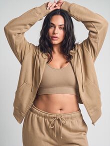 YARNWELL Plus Size Women's Fashion Autumn/Winter Versatile Loose Fit Zip-Up Sweatshirt With Drawstring Pockets And Long Sleeves - Coffee Brown - View 6