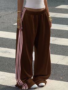 Muchica 女款休閒棕色棉混紡針織寬腿運動長褲 - 棕色 - 查看 5