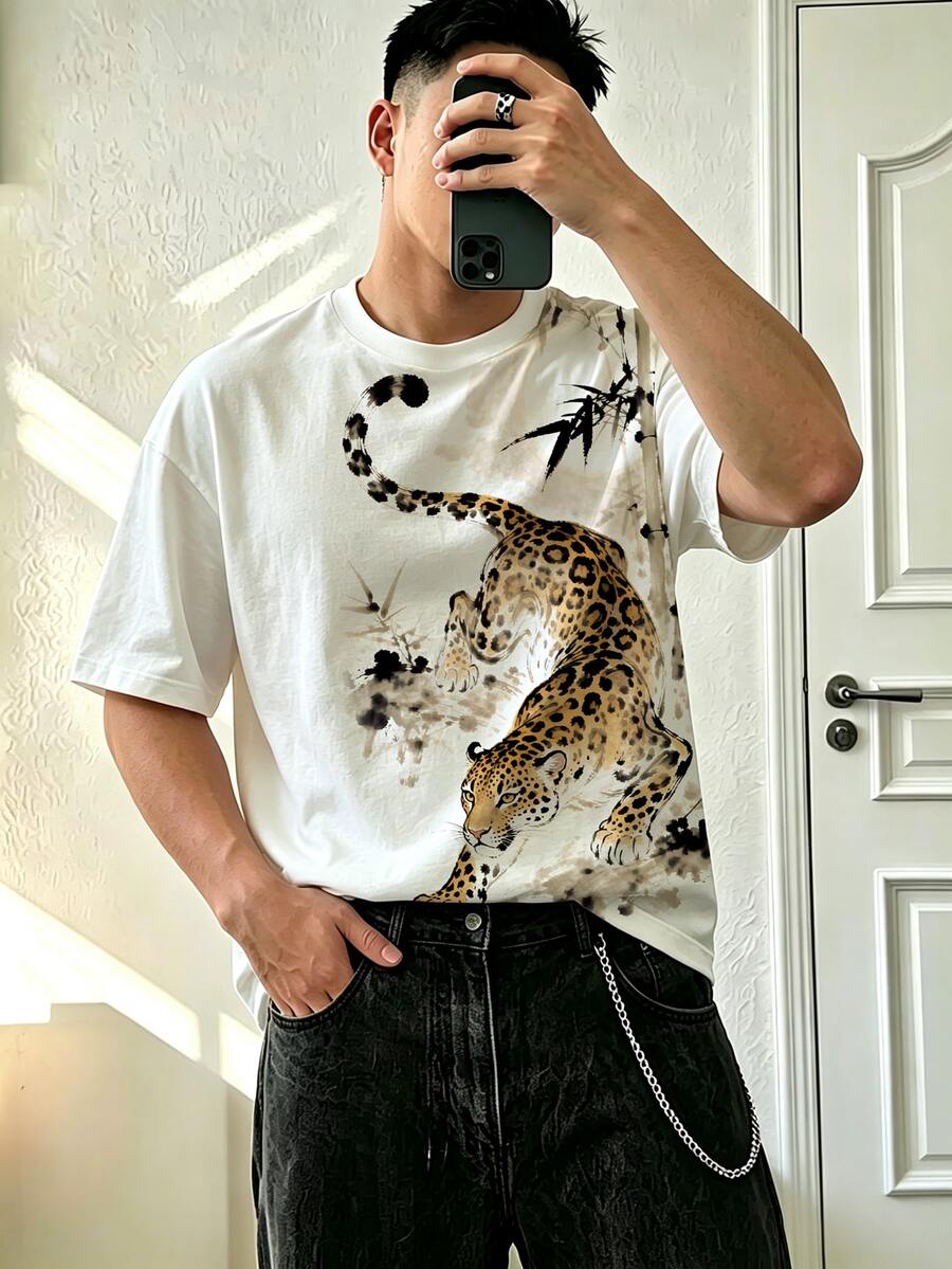IslaSuriya 男士休閒動物印花圓領短袖T恤 - 彩色 - 查看 1