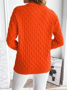 Calvaya Solid Popcorn Knit Drop Shoulder Sweater,Long Sleeve Tops Knit Pullover Fall Winter Sweater - Orange - View 3