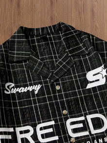 SWAVVY Men's Plaid Long Sleeve 2 In 1 Shirt, Suitable For Autumn - Black - View 3