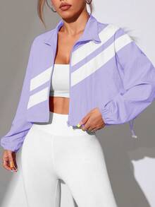 Exploreva Exploreva Spring & Autumn Color Block Full Zip Up Drawcord Hem Sports Jacket - Multicolor - View 4