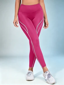 Exploreva 女款高腰日常健身低腰運動訓練緊身褲 健身房派對 粉色 夏季 - 玫紅色 - 查看 7