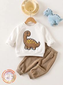Cozy Pixies Kids Kids Infant Cartoon Dinosaur Crew Neck Long Sleeve Pullover Autumn Sweatshirt Baby - Khaki - View 4
