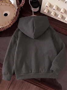 SHEIN Sparklyn 秋冬季青少年女孩連帽拉鍊夾克外套－街頭風、運動衫、長袖、刷毛，秋季服飾 - 深灰色 - 查看 2