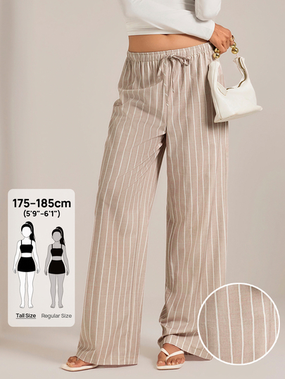 SHEIN Tall Women's Casual Low Waist Straight Leg Pants, Striped Pants; Suitable For Summer, Outdoor, Casual, Vacation, Commute, Beach And Street Style; Suitable For Daily Commute, Date, Party, Wedding, Beach, Graduation Ceremony And Other Occasions; Suitable For All Seasons (Spring, Summer, Autumn, Winter); Suitable For Holidays (Christmas, New Year, Thanksgiving); Fashionable, Elegant