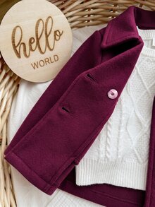 SHEIN Mantel Wol Tebal Dua Sisi Warna Burgundy untuk Bayi Perempuan, Panjang Sedang dengan Kerah, Cocok untuk Musim Dingin - Burgundy - View 5