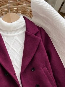 SHEIN Mantel Wol Tebal Dua Sisi Warna Burgundy untuk Bayi Perempuan, Panjang Sedang dengan Kerah, Cocok untuk Musim Dingin - Burgundy - View 4