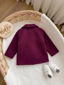 SHEIN Mantel Wol Tebal Dua Sisi Warna Burgundy untuk Bayi Perempuan, Panjang Sedang dengan Kerah, Cocok untuk Musim Dingin - Burgundy - View 2