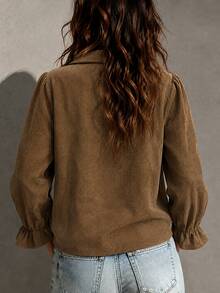 Trelyra Women's Solid Color Casual Versatile Daily Long Sleeve Shirt - Brown - View 2