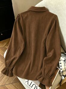 Trelyra Women's Solid Color Casual Versatile Daily Long Sleeve Shirt - Brown - View 4