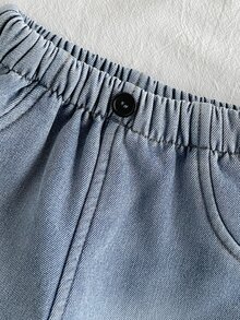 Vintaside Kids 新生兒冬季保暖內裡加厚時尚百搭休閒簡約假口袋長褲，適合寒冷天氣戶外旅行、日常休閒外出、購物、公園散步 - 藍色 - 查看 5