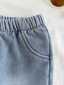 Vintaside Kids 新生兒冬季保暖內裡加厚時尚百搭休閒簡約假口袋長褲，適合寒冷天氣戶外旅行、日常休閒外出、購物、公園散步 - 藍色 - 查看 6