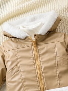 2pcs Baby Boy Thermal Lined Jacket And Casual Long Denim Pants Set - Brown - View 3