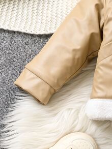 2pcs Baby Boy Thermal Lined Jacket And Casual Long Denim Pants Set - Brown - View 6