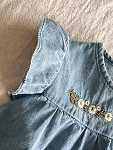 Vintaside Kids 2pcs/Set Baby Girl Floral Embroidered Denim Top And Pants Set - Multicolor - View 7