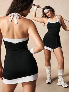 CourtClass CourtClass 2026 New Women's Plus Size Colorblock Halter Neck Sports Jumpsuit - Multicolor - View 3