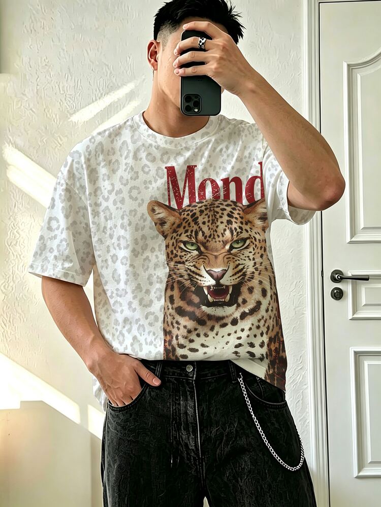 IslaSuriya Men's Summer Casual Leopard Print T-Shirt - Multicolor - View 3