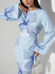Veilorie 女士优雅喇叭袖露背系腰鱼尾裙 - 白色 - 查看 3