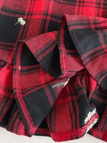 Maija Kids Maija Kids 女童小女孩秋冬刺繡翻領蕾絲領梭織格紋拼接長袖洋裝，復古公主風紅色校園婚禮禮服 - 紅色 - 查看 8