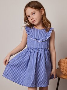 PrepCrw Young Girls' Fitted Round Neck Woven Dress, Blue Color, Spring/Summer - Blue and White - View 5