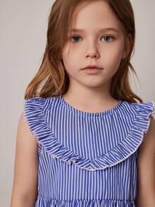 PrepCrw Young Girls' Fitted Round Neck Woven Dress, Blue Color, Spring/Summer - Blue and White - View 4