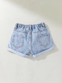 Maija Kids Maija Kids Young Girls' Y2K Spring Summer Boho Girls Jeans Shorts ,Washed Casual Distressed Denim Shorts - Light Wash - View 2