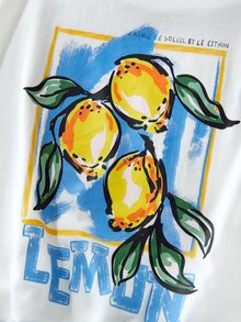 Maija Kids Maija Kids 两件套儿童男童休闲运动宽松针织柠檬涂鸦字母印花白色短袖T恤和蓝白条纹裤套装，适合日常穿着、返校、郊游、运动、春夏季节。 - 彩色 - 查看 4
