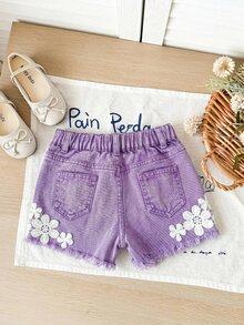 Maija Kids Maija Kids Young Girl Young Girl Hollow Embroidery Design Frayed Hem Denim Shorts - Purple - View 4
