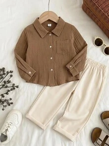 PrepCrw Young Boys Casual Daily Versatile Comfortable Fashion Soft Comfortable Shirt And Long Pants 2 Pieces Set Suitable For Spring Summer Autumn Seasons Suitable For Daily Wear Suitable For School Suitable For Gatherings Suitable For Holidays Suitable For Performances Suitable For Photography - Multicolor - View 10