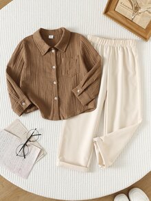 PrepCrw Young Boys Casual Daily Versatile Comfortable Fashion Soft Comfortable Shirt And Long Pants 2 Pieces Set Suitable For Spring Summer Autumn Seasons Suitable For Daily Wear Suitable For School Suitable For Gatherings Suitable For Holidays Suitable For Performances Suitable For Photography - Multicolor - View 11
