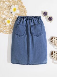 Maija Kids Maija Kids Girls' Casual Basic Blue Denim Skirt,Spring And Summer Boho Skirt - Dark Wash - View 3
