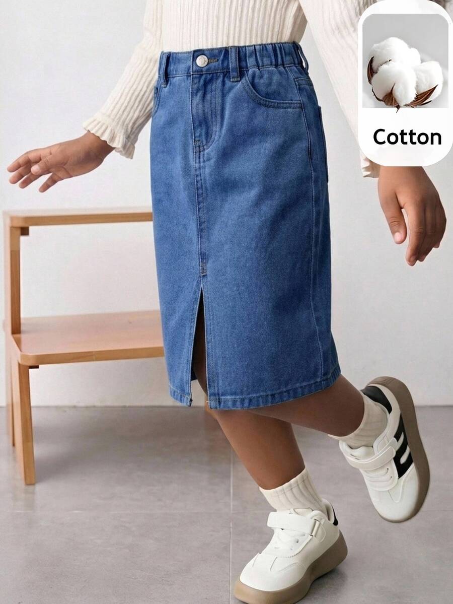 Maija Kids Maija Kids Girls' Casual Basic Blue Denim Skirt,Spring And Summer Boho Skirt - Dark Wash - View 1
