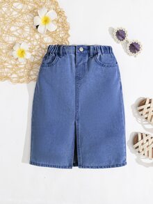Maija Kids Maija Kids Girls' Casual Basic Blue Denim Skirt,Spring And Summer Boho Skirt - Dark Wash - View 7