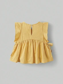 Maija Kids Maija Kids 女童圓領百褶時尚百搭日常穿著襯衫，女童上衣，女童襯衫，夏季棉質上衣 - 黃色 - 查看 2