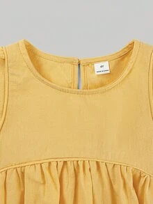 Maija Kids Maija Kids 女童圓領百褶時尚百搭日常穿著襯衫，女童上衣，女童襯衫，夏季棉質上衣 - 黃色 - 查看 5