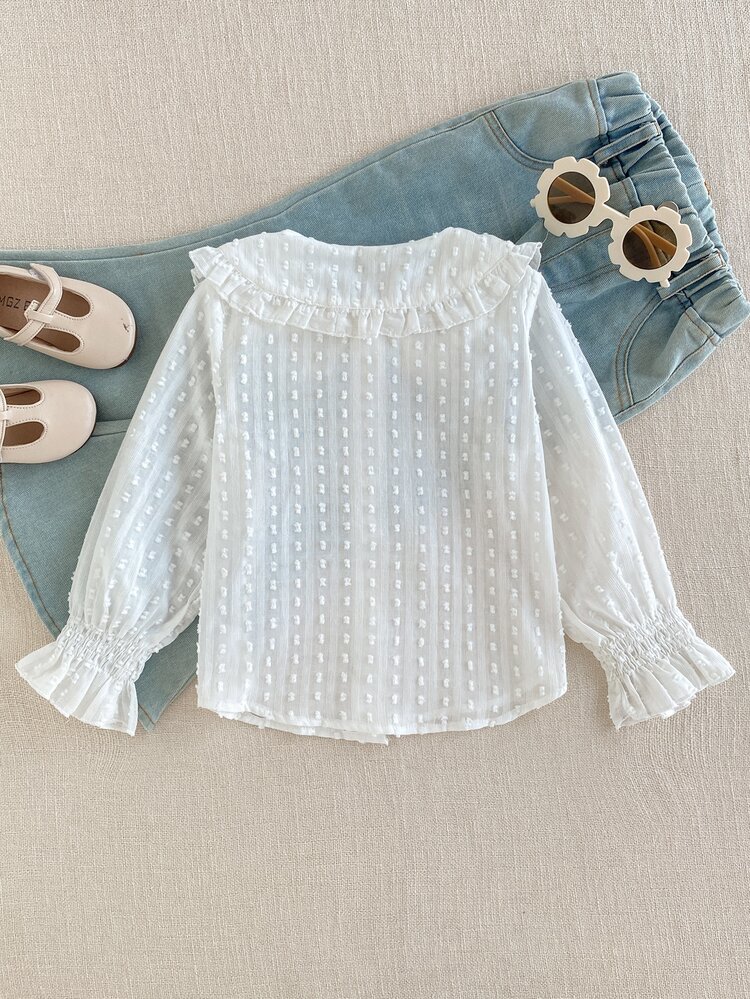 PrepCrw Young Girl Elegant Collegiate Casual Urban Versatile White Collar Blouse, Suitable For Outings, Gatherings School Bride, Back To School, Autumn/Winter - White - View 3