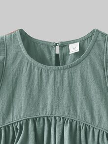 Maija Kids Maija Kids 女童圆领纯色褶皱休闲百搭日常衬衫 - 青碧色 - 查看 5
