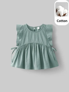 Maija Kids Maija Kids 女童圆领纯色褶皱休闲百搭日常衬衫 - 青碧色 - 查看 1
