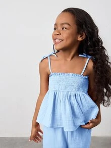 Maija Kids Maija Kids 2pcs/Set Girls Loose Casual Camisole & Wide Leg Pants Set - Baby Blue - View 5